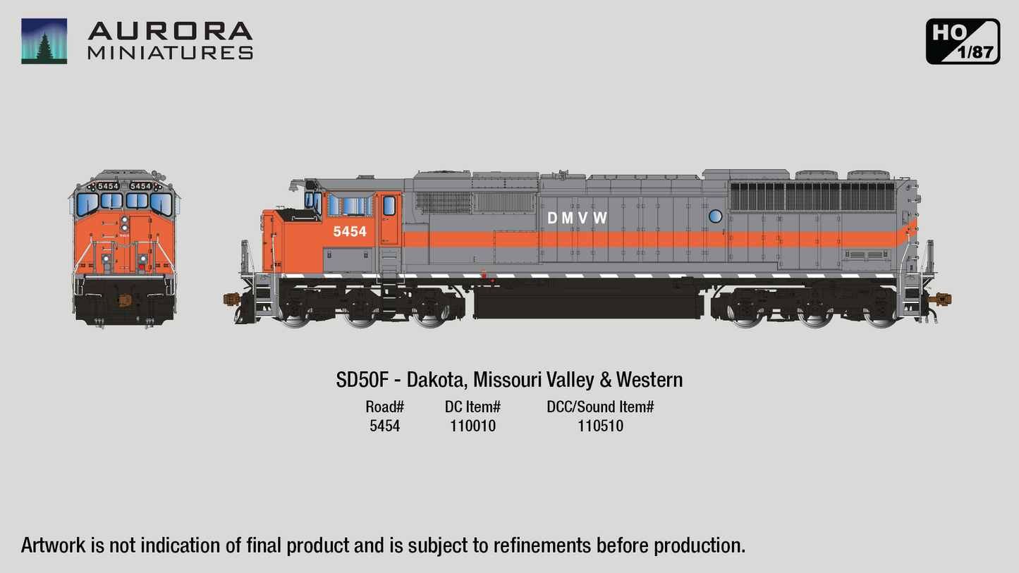 HO Scale GMDD SD50F Diesel Locomotive - Dakota, Missouri Valley and Western (DMVW)