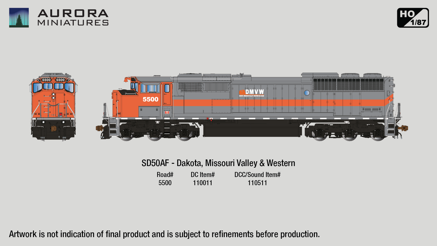 HO Scale GMDD SD50AF Diesel Locomotive - Dakota, Missouri Valley and Western (DMVW)