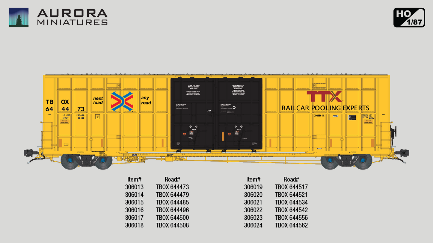 HO Scale Greenbrier 7550 cf 60’ Plate F Boxcar 1st Run - TBOX (XGH61C w/ High Markings)