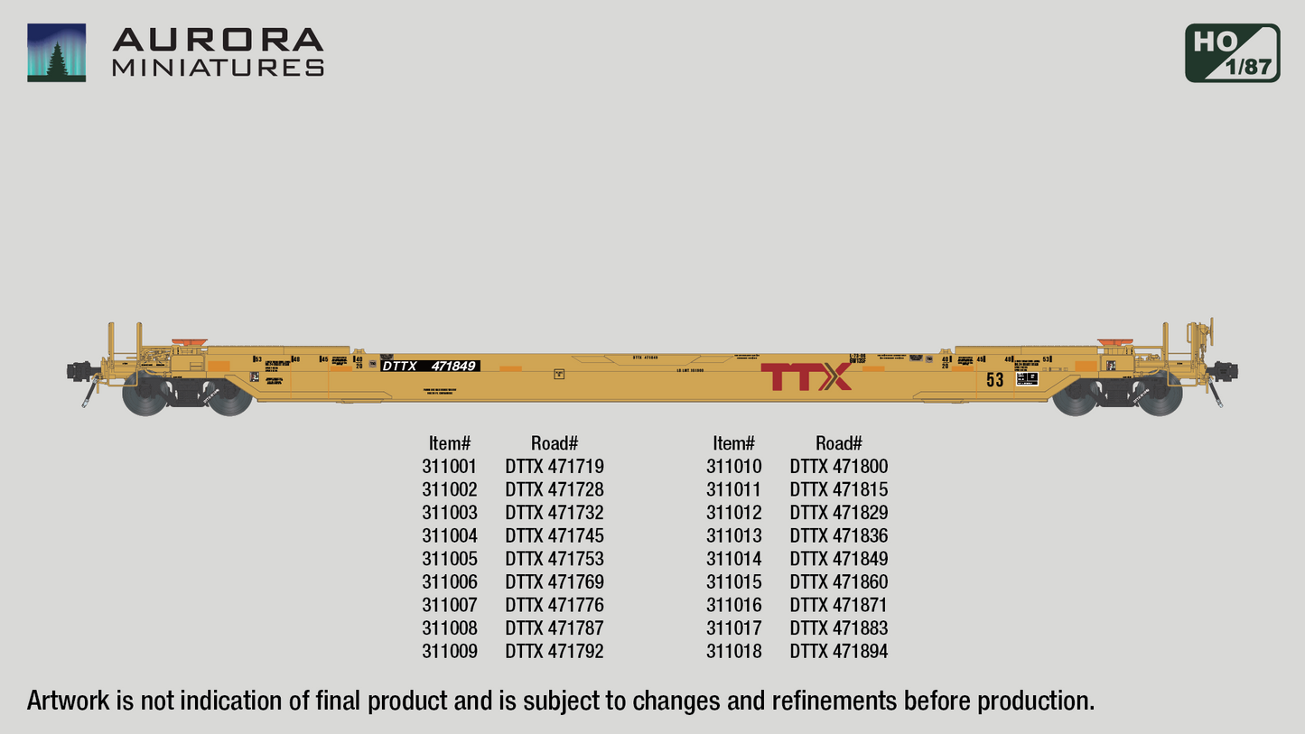 HO Scale Gunderson 53’ All-Purpose Well Car (Rebuilt) - TTX Company (DTTX)