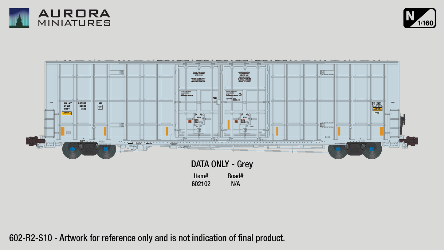 N Scale Greenbrier 7550 cf 60’ Plate F Boxcar (2nd Run) - DATA ONLY Grey