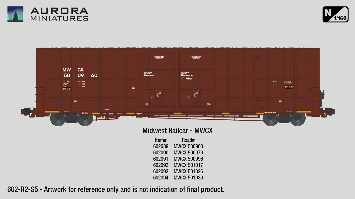 N Scale Greenbrier 7550 cf 60’ Plate F Boxcar (2nd Run) - Midwest Railcar (MWCX)
