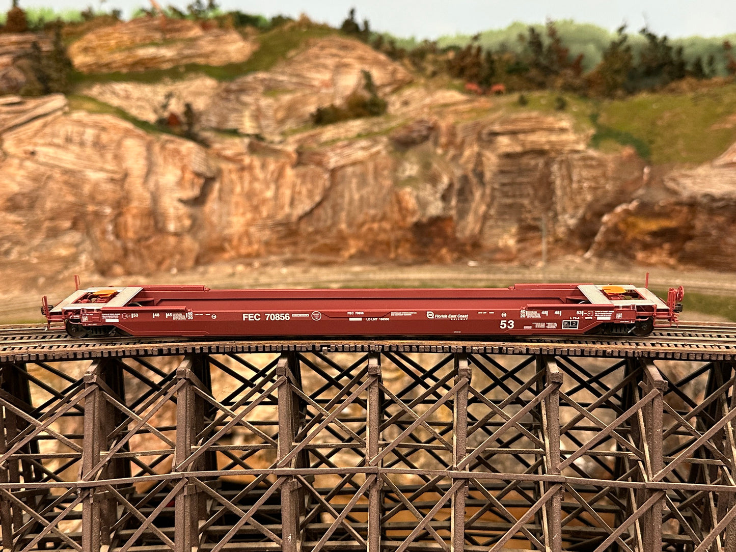 HO Scale TrentonWorks 53’ All-Purpose Well Car (As-built) - Florida East Coast (FEC) Red