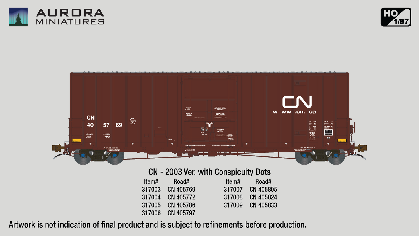 HO Scale Transcona Shops 50' Plate F Boxcar 1st Run - CN 2003 Version w/ Dots