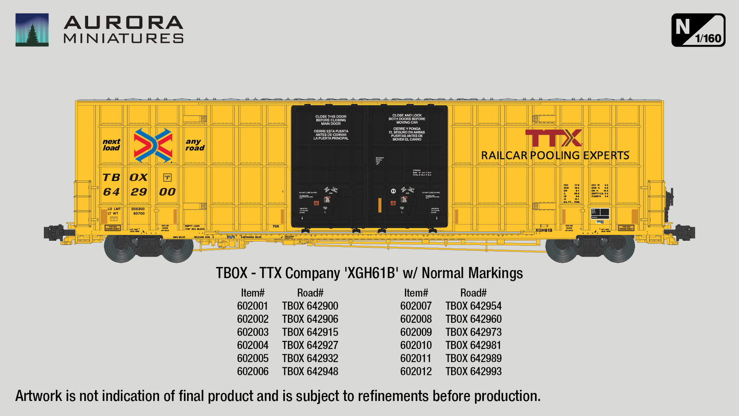 N Scale Greenbrier 7550 cf 60' Plate F Boxcar - TBOX Low Markings