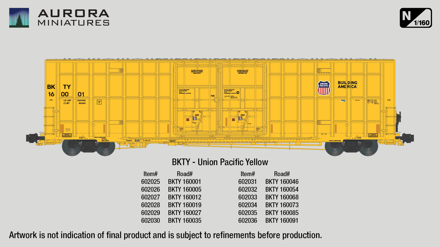 N Scale Greenbrier 7550 cf 60' Plate F Boxcar - BKTY (UP Yellow)