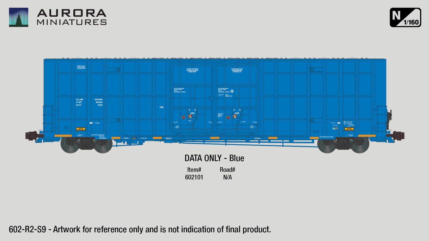 N Scale Greenbrier 7550 cf 60’ Plate F Boxcar (2nd Run) - DATA ONLY Blue