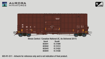 N Scale Gunderson 6276cf 50' Plate F Boxcar - Illinois Central Railroad (IC)
