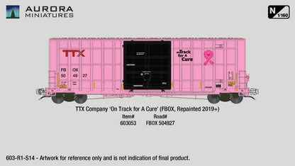 N Scale Gunderson 6276cf 50' Plate F Boxcar - TTX On Track For A Cure (FBOX 504927)