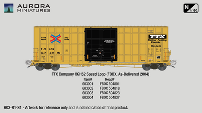 N Scale Gunderson 6276cf 50' Plate F Boxcar - TTX XGH52 Speed Logo (FBOX)