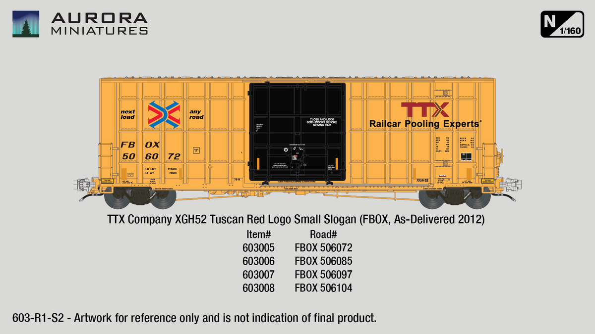 N Scale Gunderson 6276cf 50' Plate F Boxcar - TTX XGH52 Tuscan Red Logo Small Slogan (FBOX)