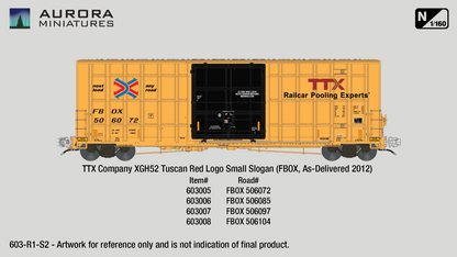 N Scale Gunderson 6276cf 50' Plate F Boxcar - TTX XGH52 Tuscan Red Logo Small Slogan (FBOX)