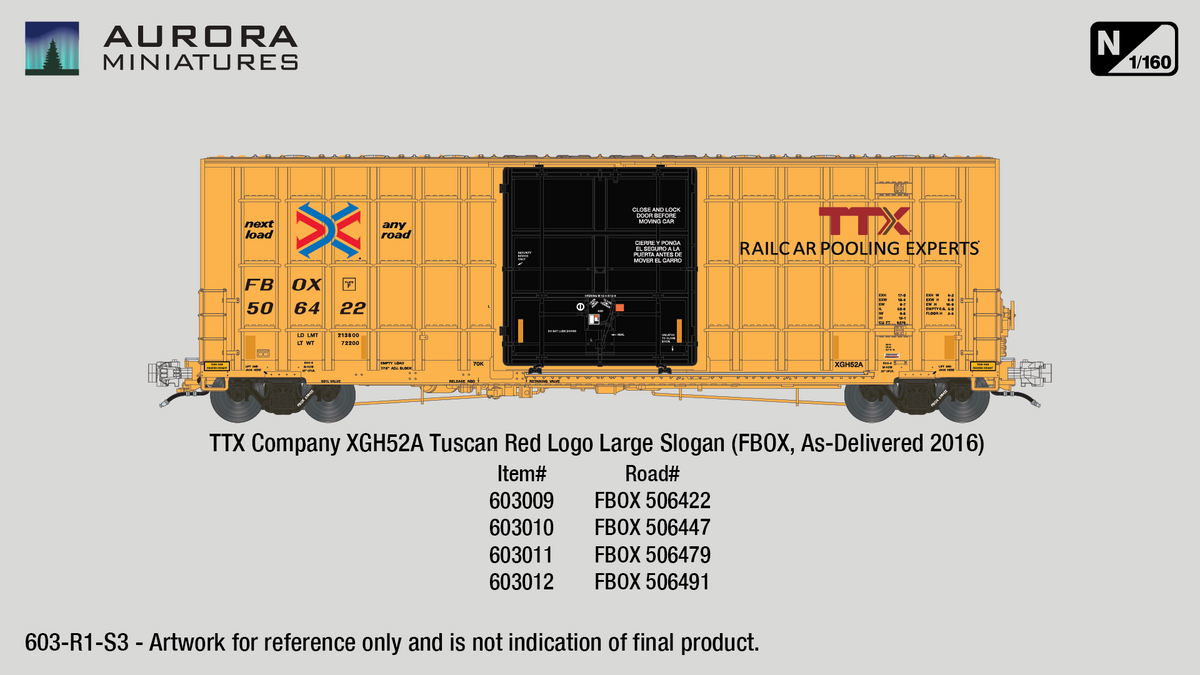 N Scale Gunderson 6276cf 50' Plate F Boxcar - TTX XGH52A Tuscan Red Logo Large Slogan (FBOX)