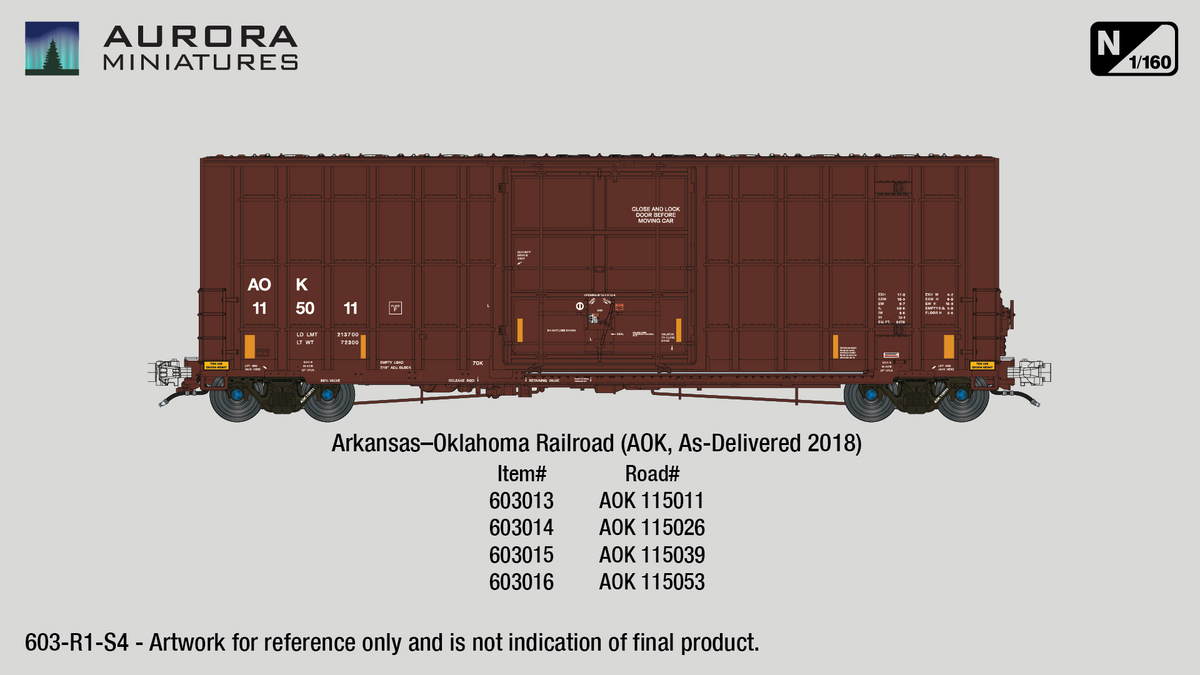 N Scale Gunderson 6276cf 50' Plate F Boxcar - Arkansas–Oklahoma Railroad (AOK)