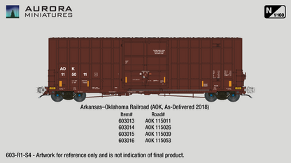 N Scale Gunderson 6276cf 50' Plate F Boxcar - Arkansas–Oklahoma Railroad (AOK)