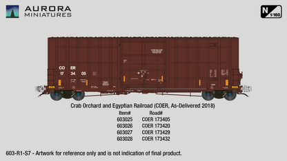 N Scale Gunderson 6276cf 50' Plate F Boxcar - Crab Orchard and Egyptian Railway (COER)