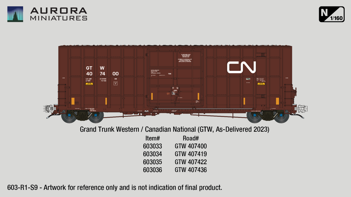 N Scale Gunderson 6276cf 50' Plate F Boxcar - Grand Trunk Western Railroad w/ CN Logo (GTW)