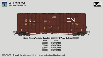 N Scale Gunderson 6276cf 50' Plate F Boxcar - Grand Trunk Western Railroad w/ CN Logo (GTW)